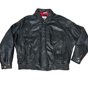Vintage 80s Leather Bomber Jacket Elbow Patches Black Baggy Size M
